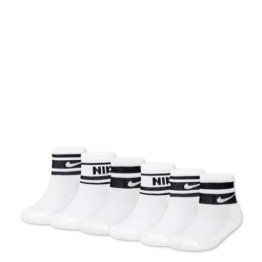 6-pack varsity quarter socks, white with black stripes and NIKE logo