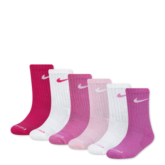 Crew socks 6-pack in pink and white, featuring small logo at cuff