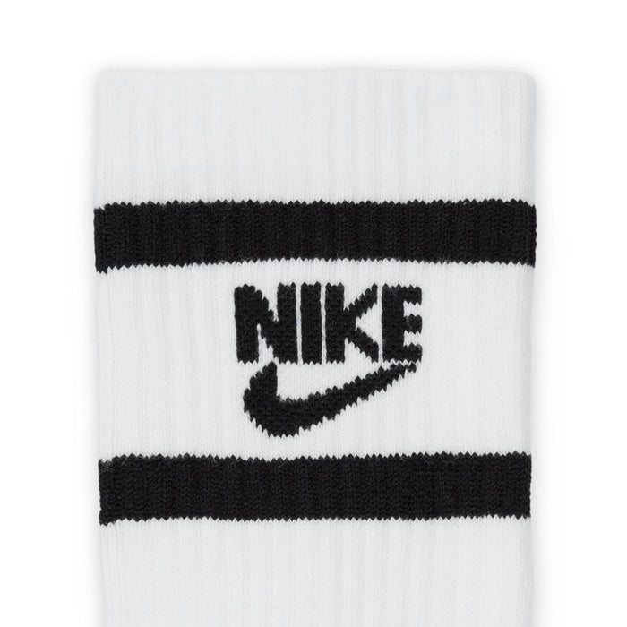 Youth crew sock cuff in white with black stripes and NIKE logo