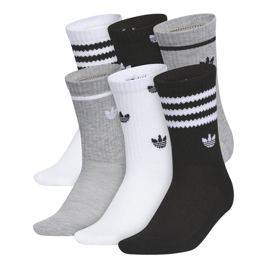 Youth crew sock 6-pack with white, black, and heather grey pairs