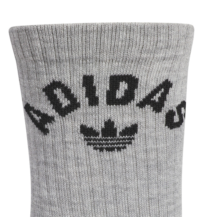 Heather grey youth crew sock with large adidas logo on the leg
