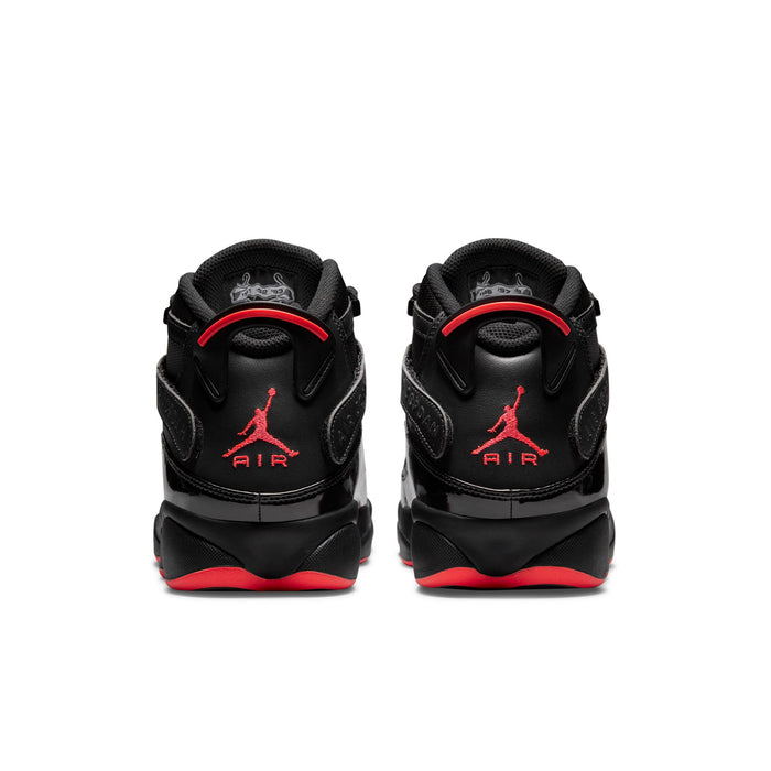 Men's black high-top sneakers with red Air logo on the back