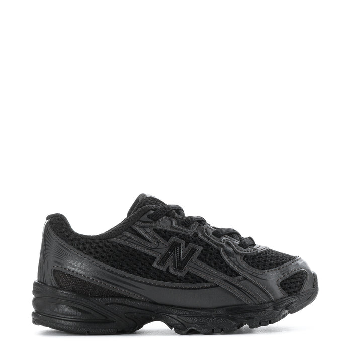 Toddler lace-up sneakers in black/gray mesh, with New Balance logo