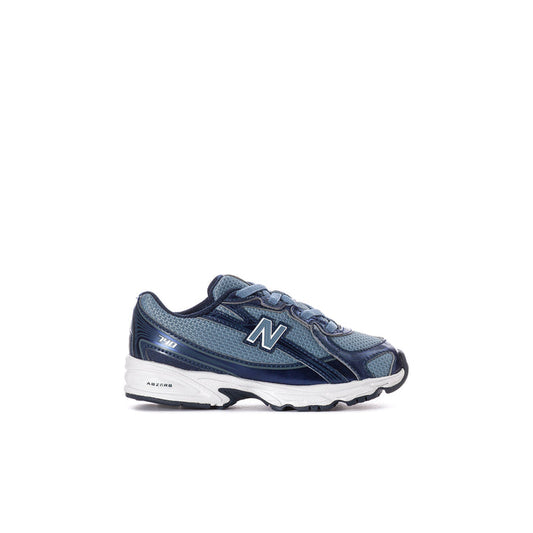 Toddler sneaker in shadow blue and navy with white sole and N logo