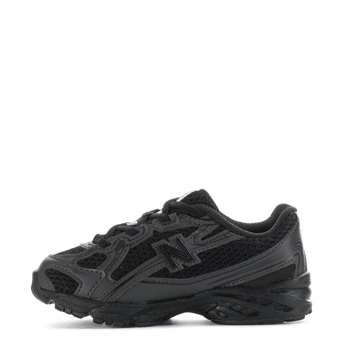 Toddler lace-up sneakers in black/gray with textured panels and New Balance emblem