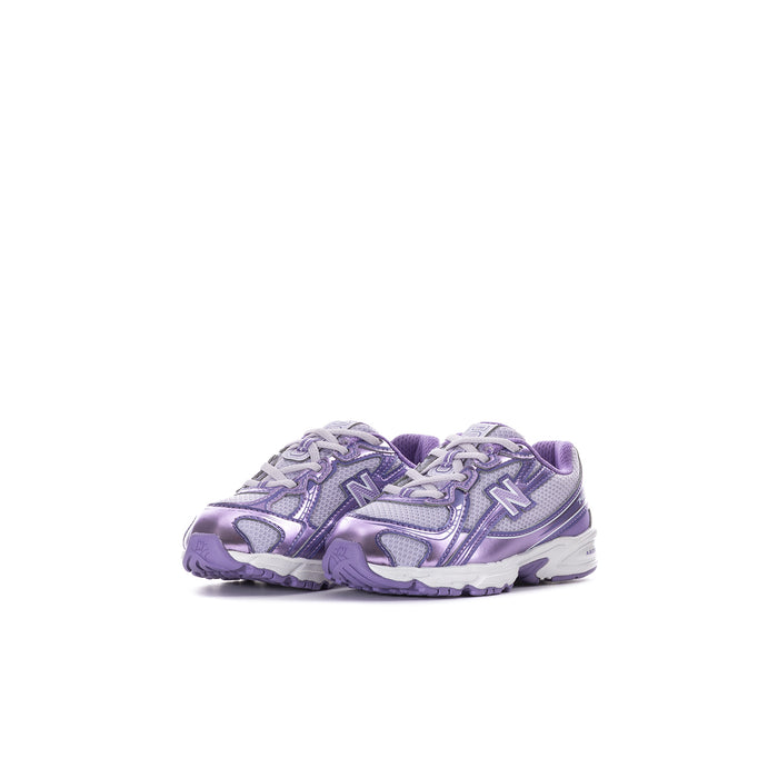 Toddler New Balance lilac and violet sneakers with white laces and N logo on side