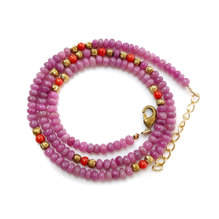 Red Ruby & red Coral Plain Rondelle Necklace