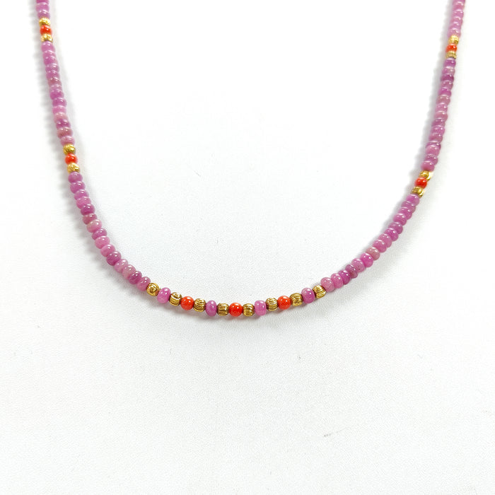 ルビーレッドコーラルの真鍮ロンデルネックレス