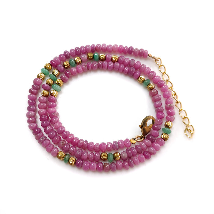 Ruby& Emerald Plain Rondelle Brass Necklace