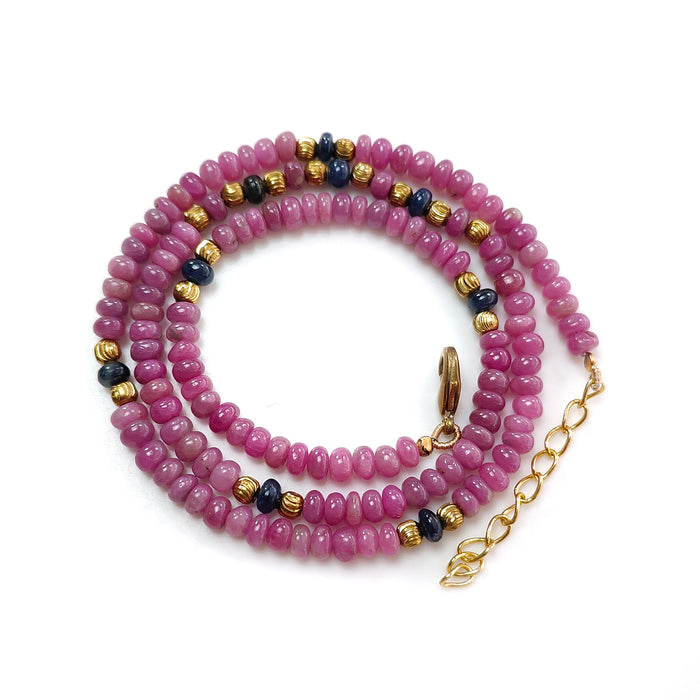 Ruby & Blue Sapphire plain Rondelle Brass Necklace