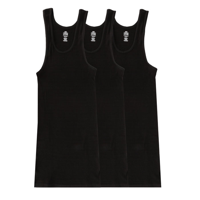 Men's black scoop-neck tank tops, 3-pack, chest logo prints