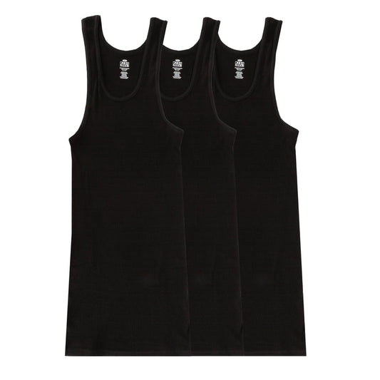 Men's black scoop-neck tank tops, 3-pack, chest logo prints