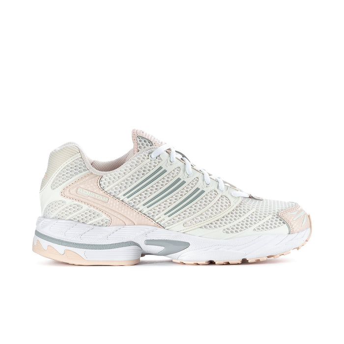 Women’s running shoes in chalk white with mint and peach detail, lace-up style