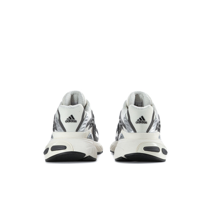 Men's sneakers with adidas heel tab; grey lining, black outsole, and off-white midsole.