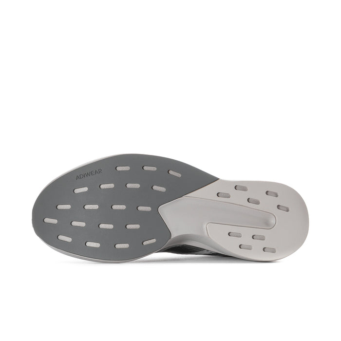 Men's Adizero Pacer shoe outsoles with grey rubber traction pads and heel grip