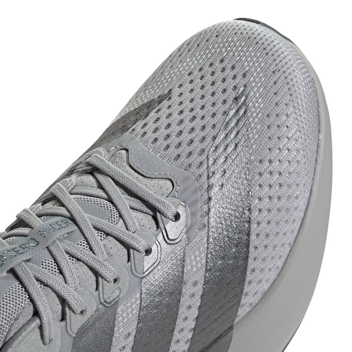 Men's Adizero Pacer upper, light grey perforated mesh side panel detail