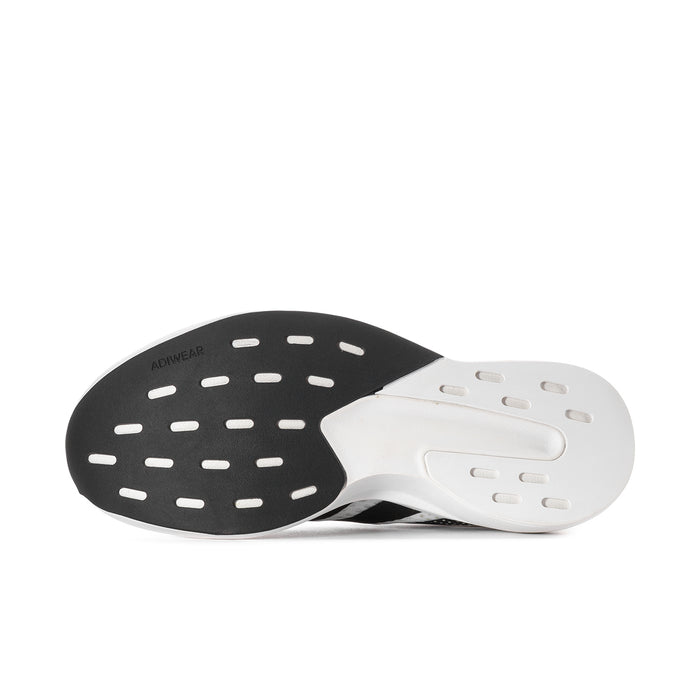 Women’s running shoe outsole, black tread with white heel and forefoot pods