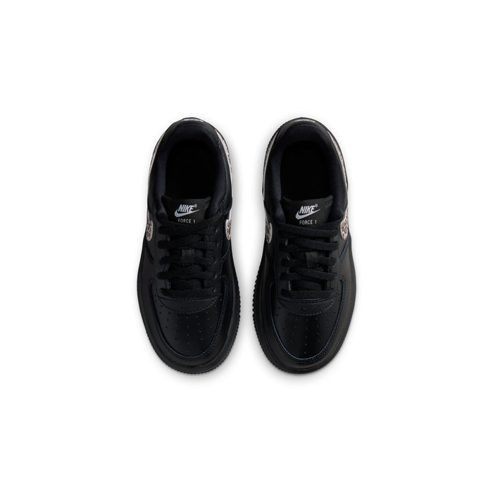 Kids Nike Air Force 1 sneakers, black lace-up with Nike logo on tongues