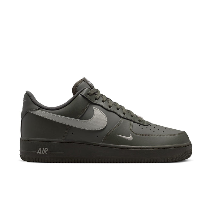 Men's Air Force 1 low-top sneaker in dark olive with silver Swoosh and black Air sole