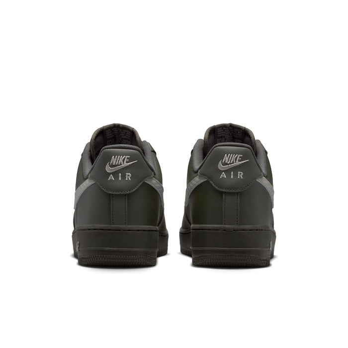 Men's Air Force 1 low-top sneakers with rear heel tabs, dark olive upper and black sole