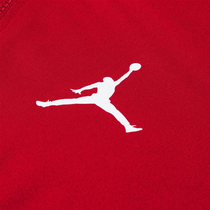 Red tricot fabric with white Jumpman silhouette graphic