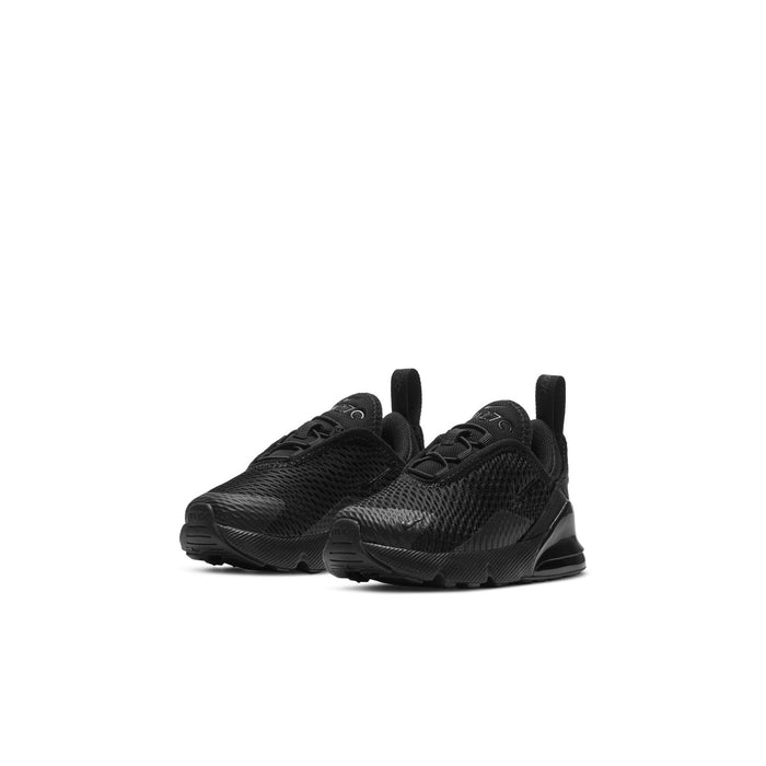Black toddler Air Max 270 sneakers, side view with visible Air sole unit