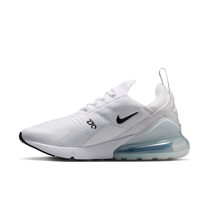 Women’s Air Max 270 sneakers, white mesh upper with black Swoosh and air midsole