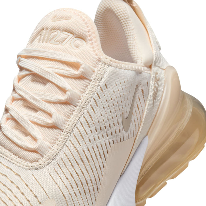 Women’s Air Max 270 close-up of toe and laces in cream with textured knit pattern