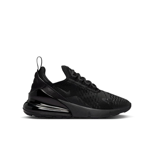 Youth black Air Max 270 sneakers with mesh upper, lace-up, and visible air sole