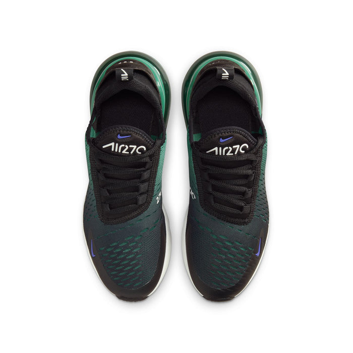 Youth Air Max 270 sneakers, black knit uppers with teal side details and black laces