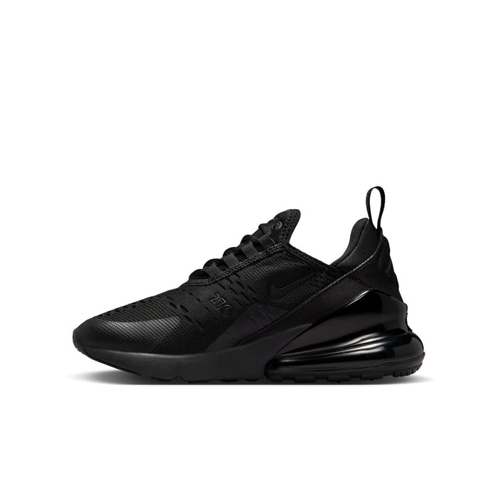 Youth black lace-up sneakers with swoosh detail and large side air window