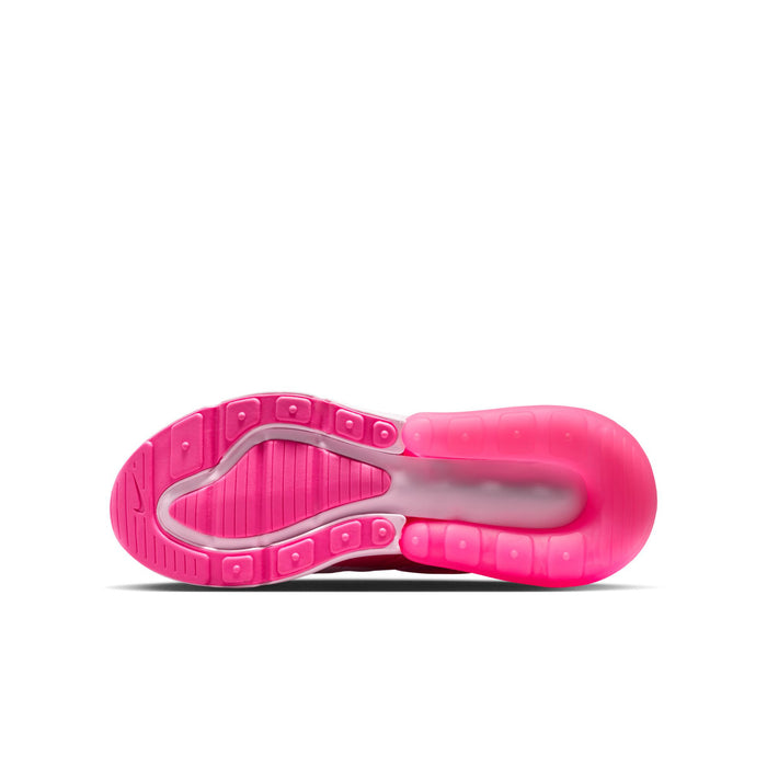 Youth Air Max 270 outsole view, pink tread and Air unit bottom