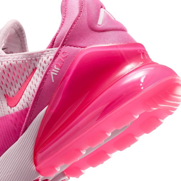 Youth Air Max 270 close-up, bright pink Air unit and side panel detail