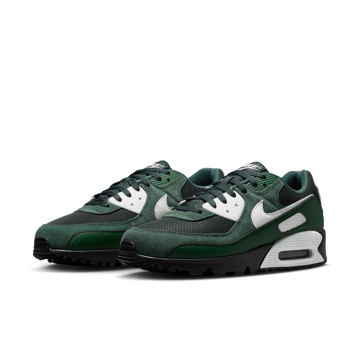 Men's Air Max 90 sneakers, dark green uppers with white panels, black laces, air sole