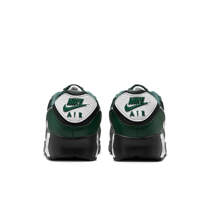 Men's Air Max 90 sneakers from the back, dark green heel with white logo details