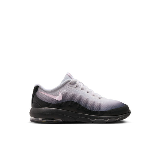 Kids running sneakers in light gray with black and pink Swoosh, lace-up