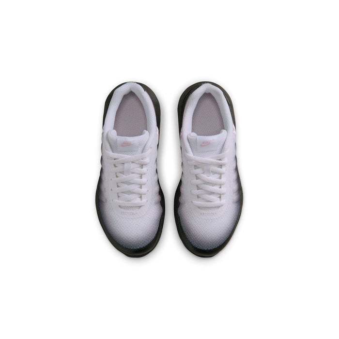 Kids sneakers, front view, white laces and light gray knit with black heel