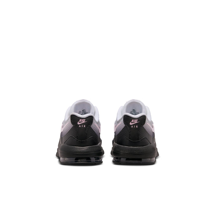 Kids sneakers, heel view, black back panel and light gray collar