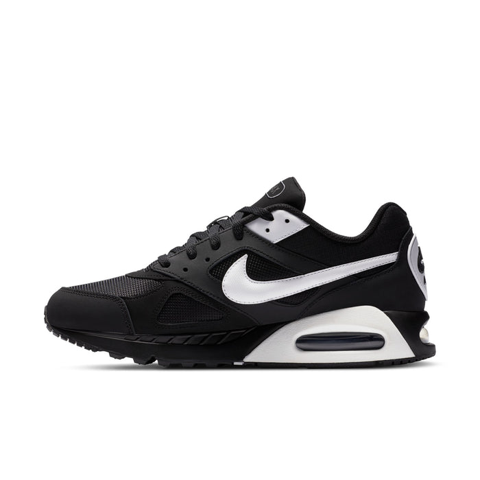 Men's Nike Air Max IVO sneakers, black and white side profile with Air unit in midsole