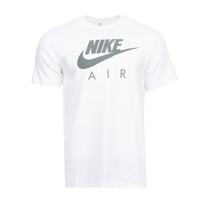 Men's white reflective graphic T-shirt with NIKE Air logo on front