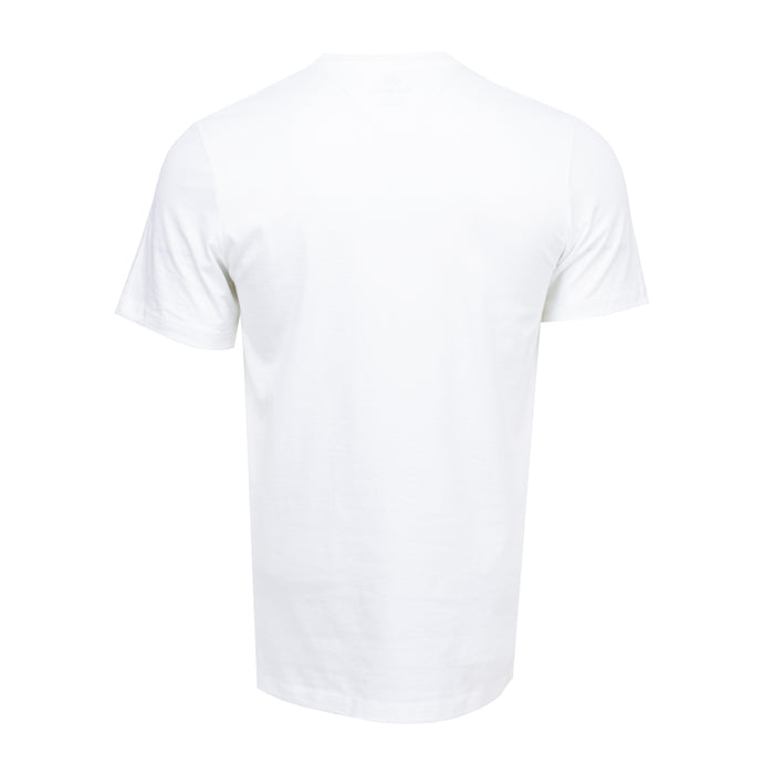 Men's white T-shirt with plain back and no visible graphics