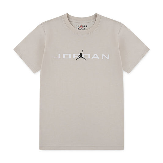 Youth crew neck t-shirt in light brown, front Jordan graphic