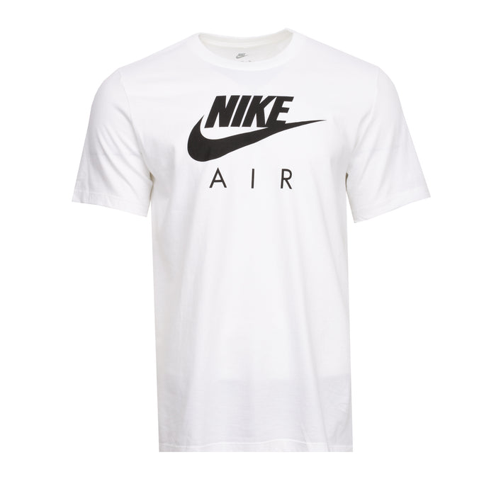 Men's white Nike Air T-shirt with black logo and graphic on front