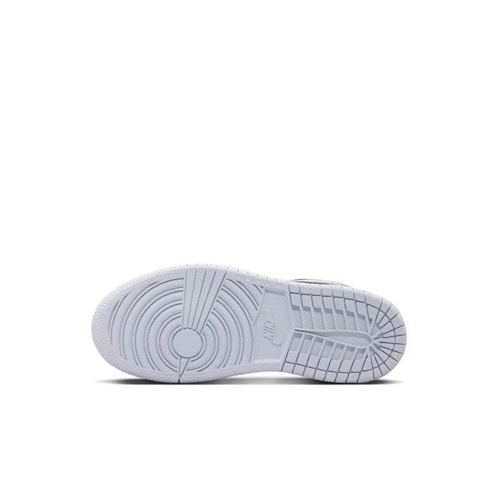 Kids Air Jordan 1 mid-top sneakers outsole, light blue-gray with traction grooves.