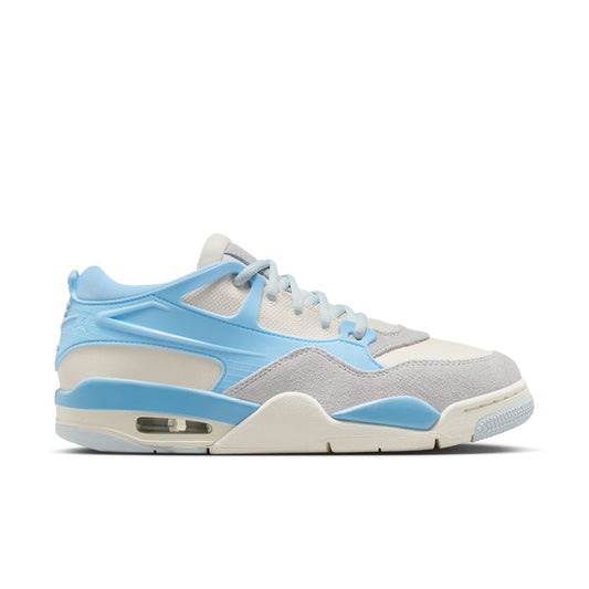 Womens light blue and cream athletic sneakers with gray panels and Air sole unit
