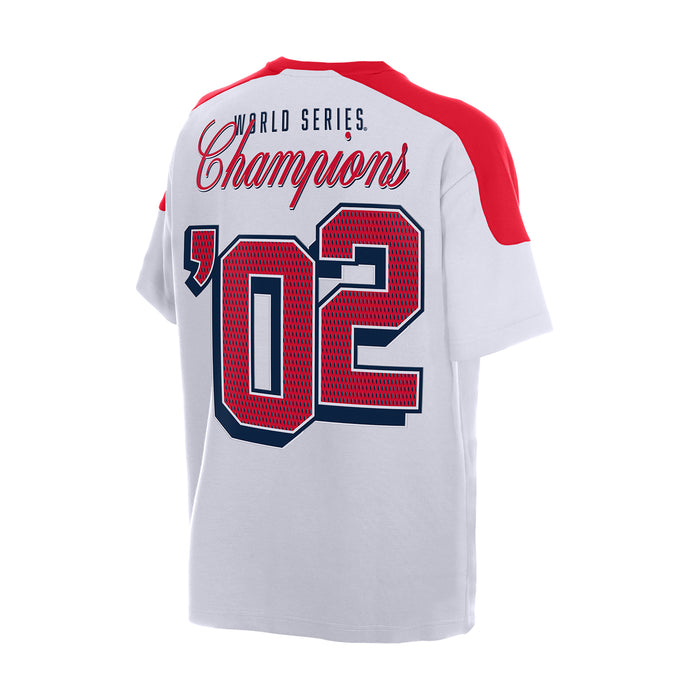 Men's white raglan varsity tee with red sleeves, back 'World Series Champions 92' graphic