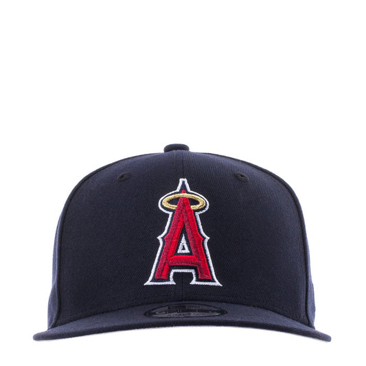 Navy baseball cap with red and white "A" embroidered logo