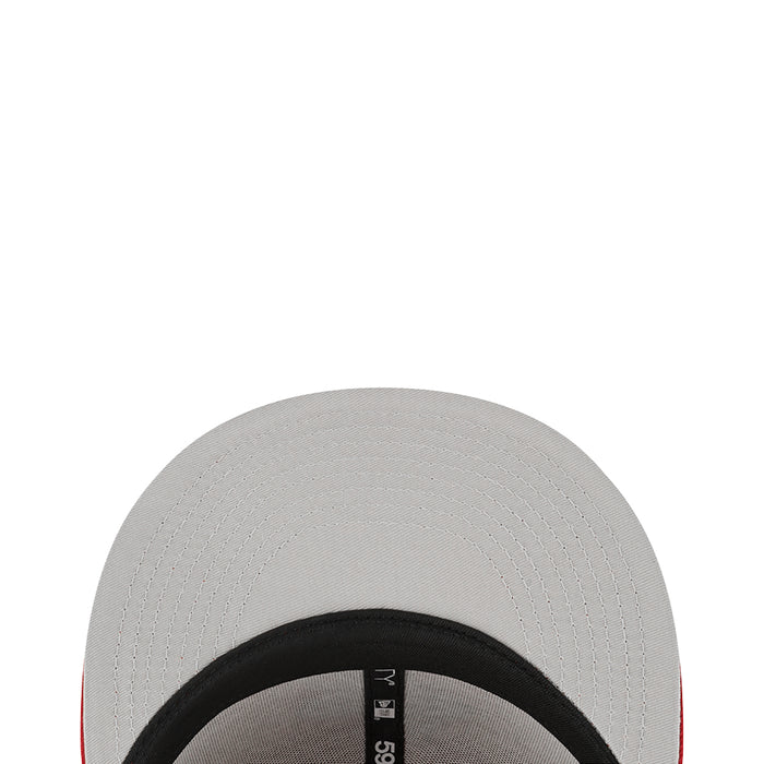 Light gray baseball cap with black inner band and stitched crown