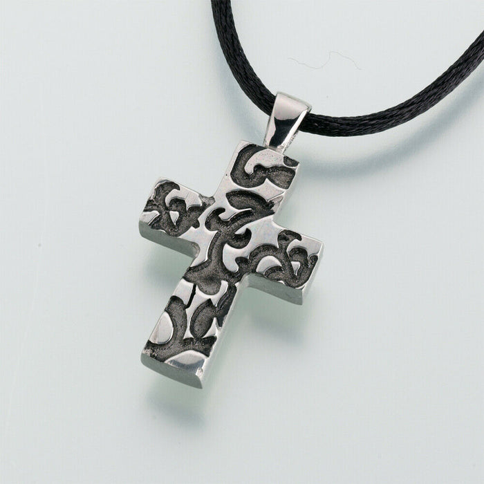 Antique Pewter Cross with Filigree Memorial Jewelry Pendant Funeral Cremation