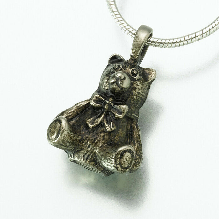 Antique Teddy Bear Pendant White Bronze Tone Funeral Cremation Jewelry Urn Ashes